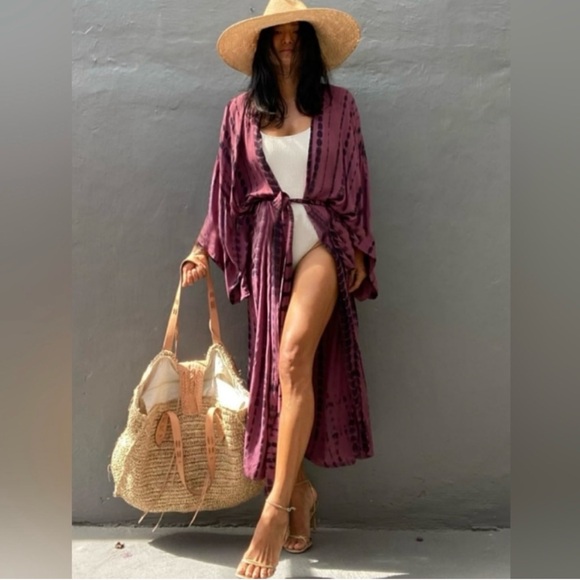 Boho Gypsy Tie Dye Long belted Kimono Robe - Picture 1 of 8